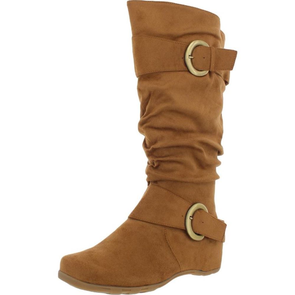Women's Tan Slouchy Knee-High Buckle Boots